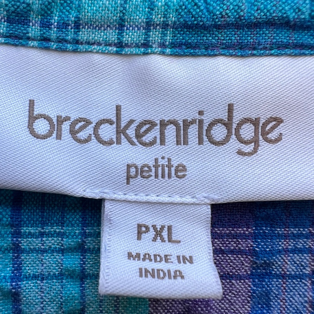 BRECKENRIDGE Petite Seersucker Plaid Button Front Shirt Top Coastal Sz XL Petite - Picture 4 of 8
